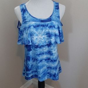 Caribbean Joe blue tie-dye tank with ruffle M